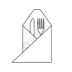 叉子和刀包餐巾图标细线设计矢量插图图片