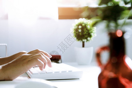 女人用笔记本电脑在打字图片