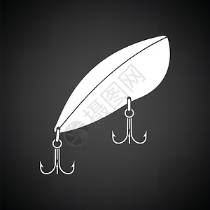 勺子诱饵鱼勺图标黑色背景白矢量插图背景