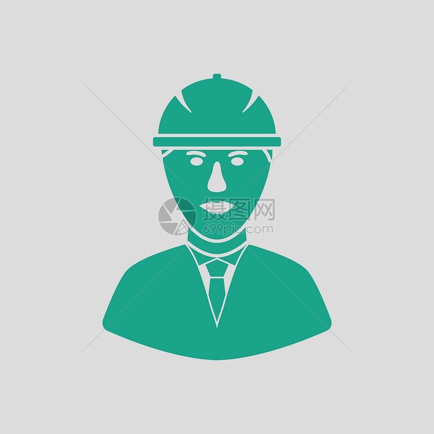 建筑工人头戴盔的图标灰色背景绿矢量插图图片