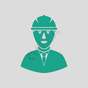 工匠图标建筑工人头戴盔的图标灰色背景绿矢量插图背景