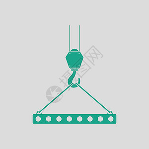 挂在吊钩上的浮板图标用绳索吊起灰色背景绿矢量插图图片