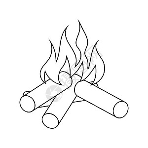 火卡通野营火的图标细线设计矢量插图背景