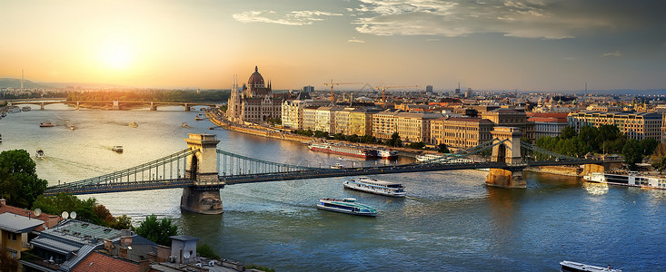 匈牙利布达佩斯多瑙河和地标的日落匈牙利布达佩斯图片