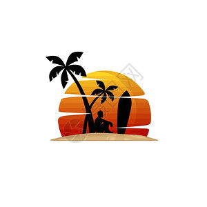 棕榈海滩沙滩上的椰子树矢量图标插画