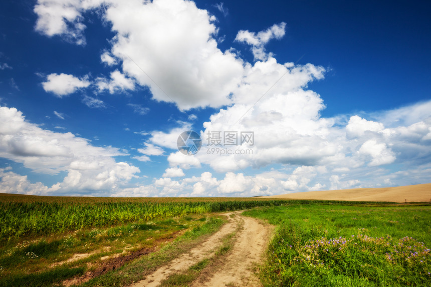 长而沿风的农村公路横跨山丘和田地全景农村长而顺风的农村公路横跨山丘和田地图片