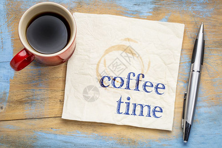 餐巾纸上的咖啡时间文字加咖啡图片