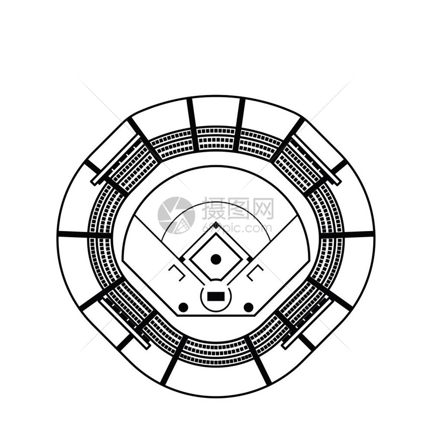 棒球场图标细线设计矢量插图图片