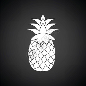 菠萝图标黑色背景白矢量插图图片