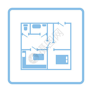 公寓计划图标蓝色框架设计矢量插图图片