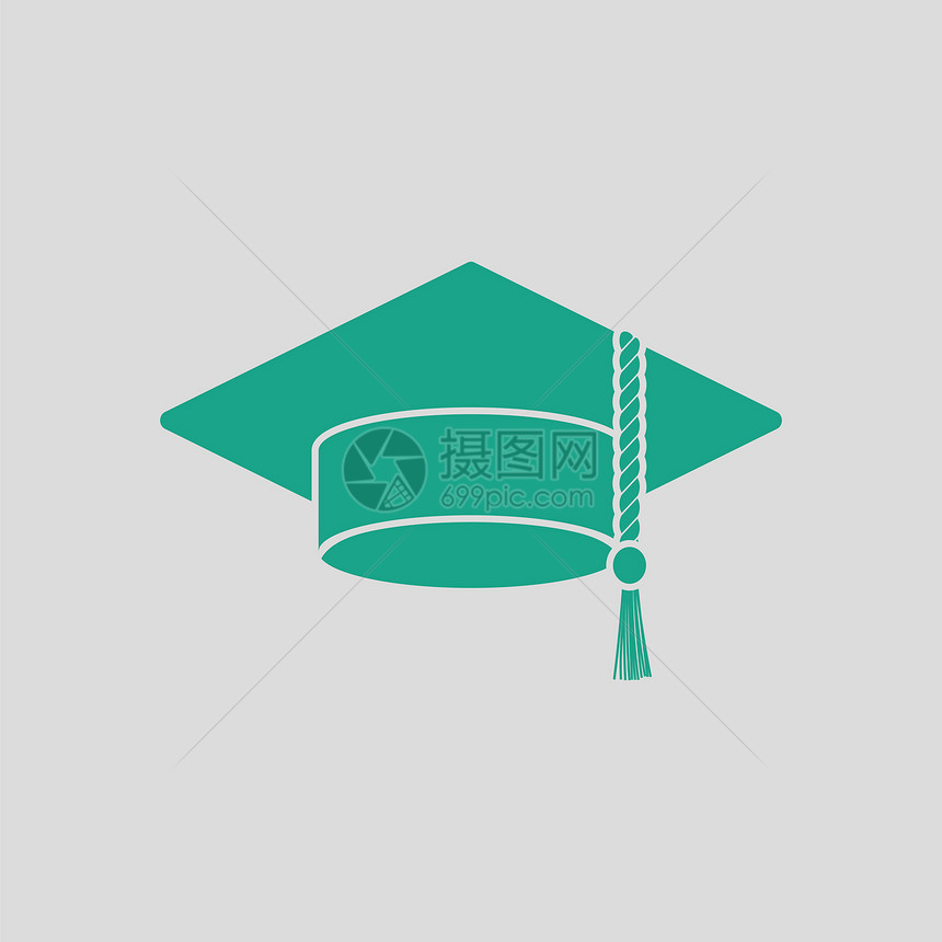 毕业帽图标绿色的灰背景矢量插图图片