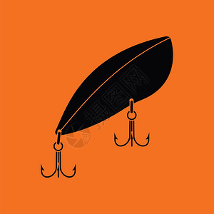 鱼勺图标橙色背景黑矢量插图图片