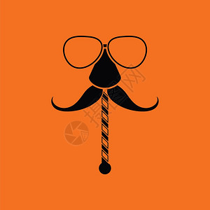 眼镜和胡子图标橙色背景和黑矢量插图图片
