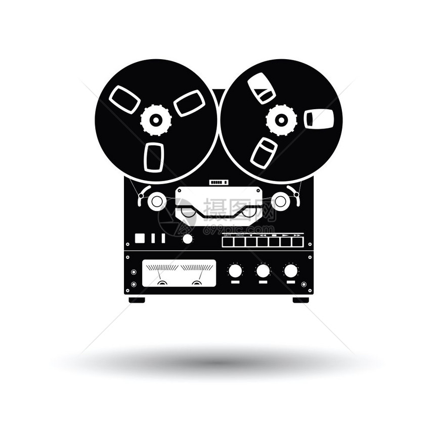 Reel磁带记录器图标带有影子设计的白色背景矢量插图图片