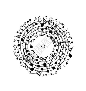 黑色音乐背景圆形的乐笔装饰插画