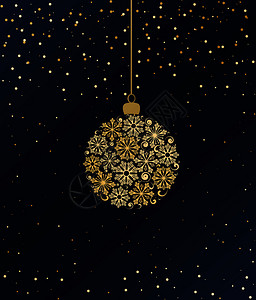 金色圣诞球装饰以蓝色背景的雪花做圣诞舞会快乐插画