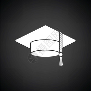 毕业帽图标黑色背景白矢量插图图片