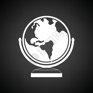 Globe图标黑色背景白矢量插图背景图片