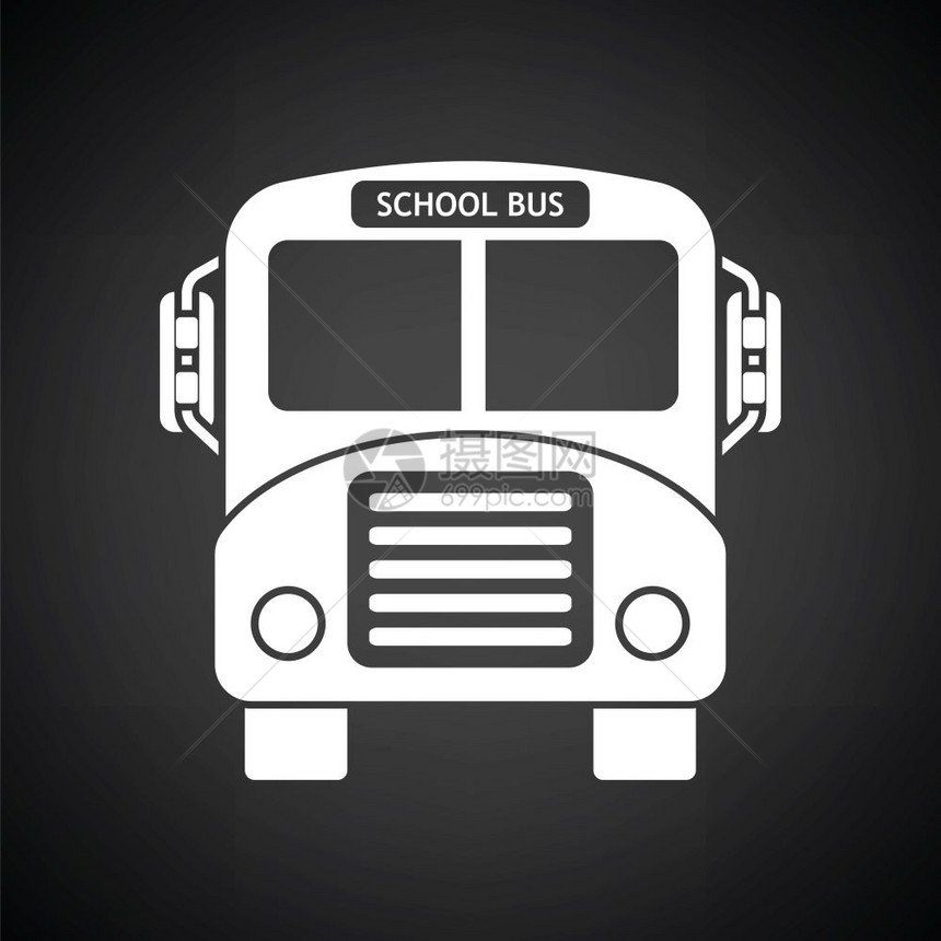 学校公交车图标白色黑背景矢量插图图片