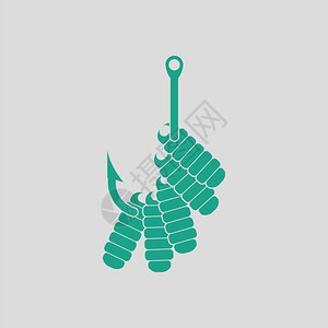 海劫王可爱图标钩子上的蠕虫图标灰色背景绿矢量插图背景