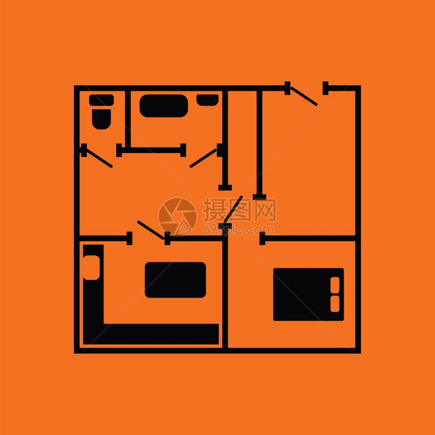 公寓计划图标橙色背景黑矢量插图图片