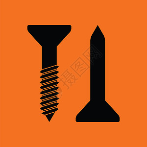 螺钉和子图标橙色背景黑矢量插图图片