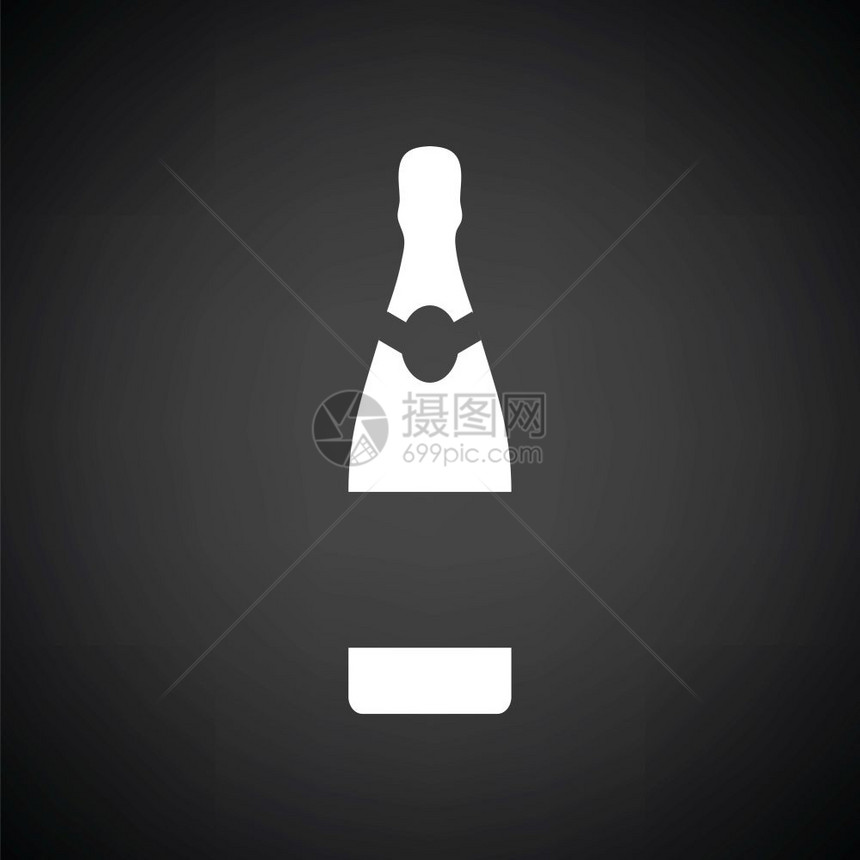 派对香槟和玻璃图标黑色背景白矢量插图图片