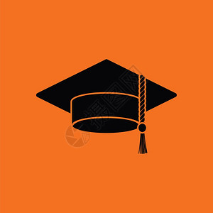 毕业帽图标橙色背景黑矢量插图背景