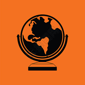 橙色地球Globe图标橙色背景黑矢量插图背景