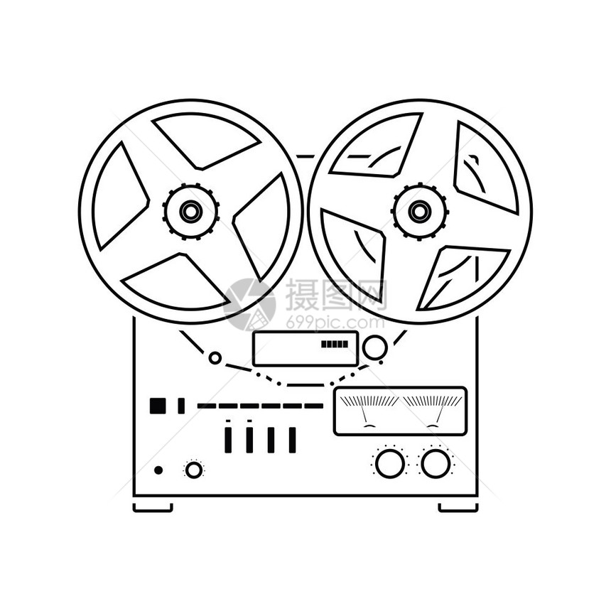 Reel磁带记录器图标薄线设计矢量插图图片