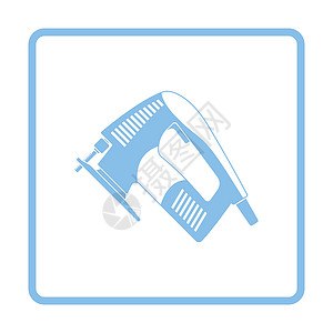 电动工具图标Jigsaw图标蓝框设计矢量插图背景
