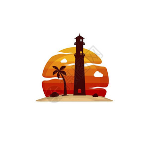 巴厘岛金巴兰海滩灯塔海滩岛屿景观插画