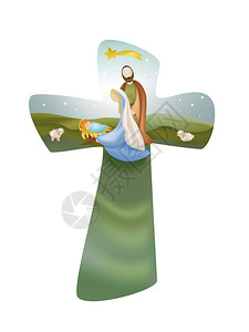 耶稣在十字架上十字与圣诞节天场景插画