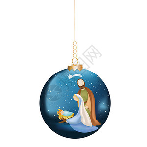 圣诞基督圣诞舞会在蓝背景上有克里斯蒂安天场景插画