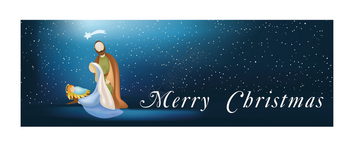 圣诞基督网标语以蓝色背景与圣族的天场景插画