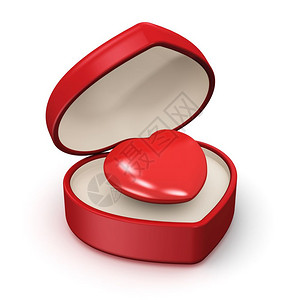 爱订婚和礼概念白色背景孤立的首饰礼品盒中红心图片