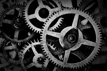 Grunge齿轮cog黑白背景工业科学时钟技术概念图片