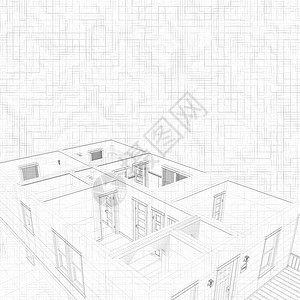 3d一栋房子的草图几何线建筑工程概念设计图片