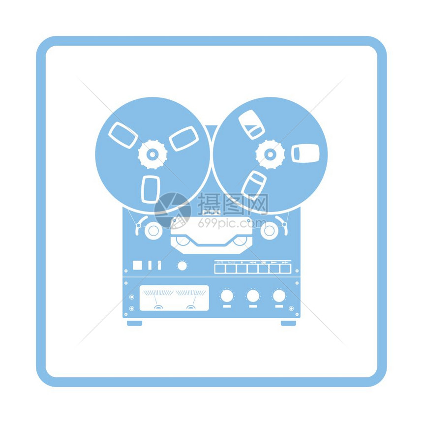 Reel磁带记录器图标蓝色框架设计矢量插图图片