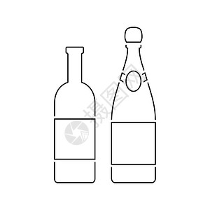 葡萄酒和香槟瓶的图标薄线设计矢量插图背景图片