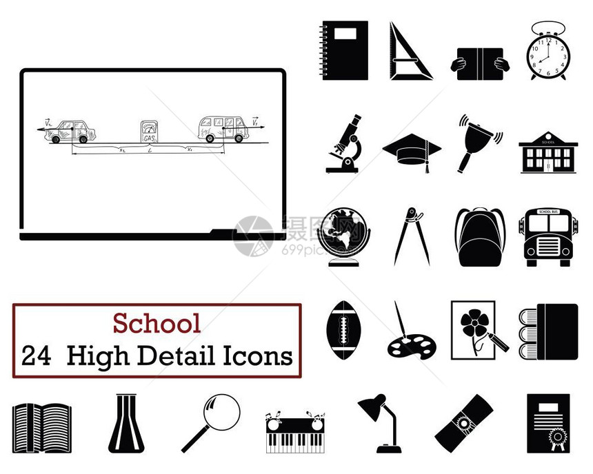 一套24个单颜色教育图标设计矢量插图图片