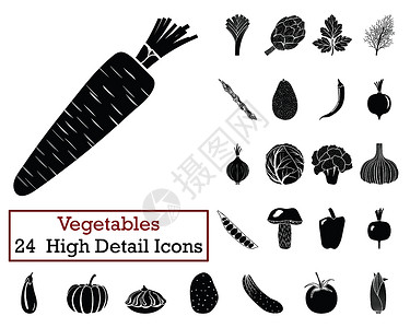 茄子图标集24个蔬菜图标单色颜设计矢量插图背景