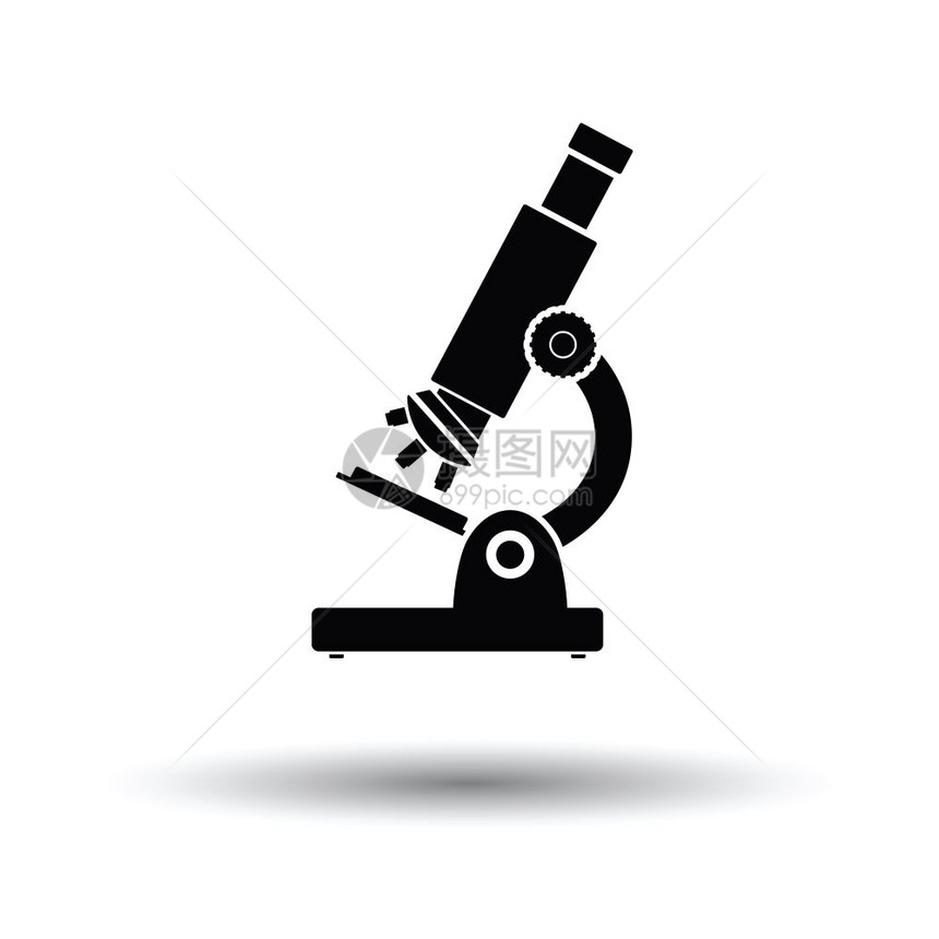 学校显微镜图标白色背景和影子设计矢量插图图片