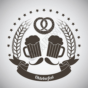 德国啤酒节海报Oktoberfest象形符号灰色梯度背景上的深褐色矢量I说明插画