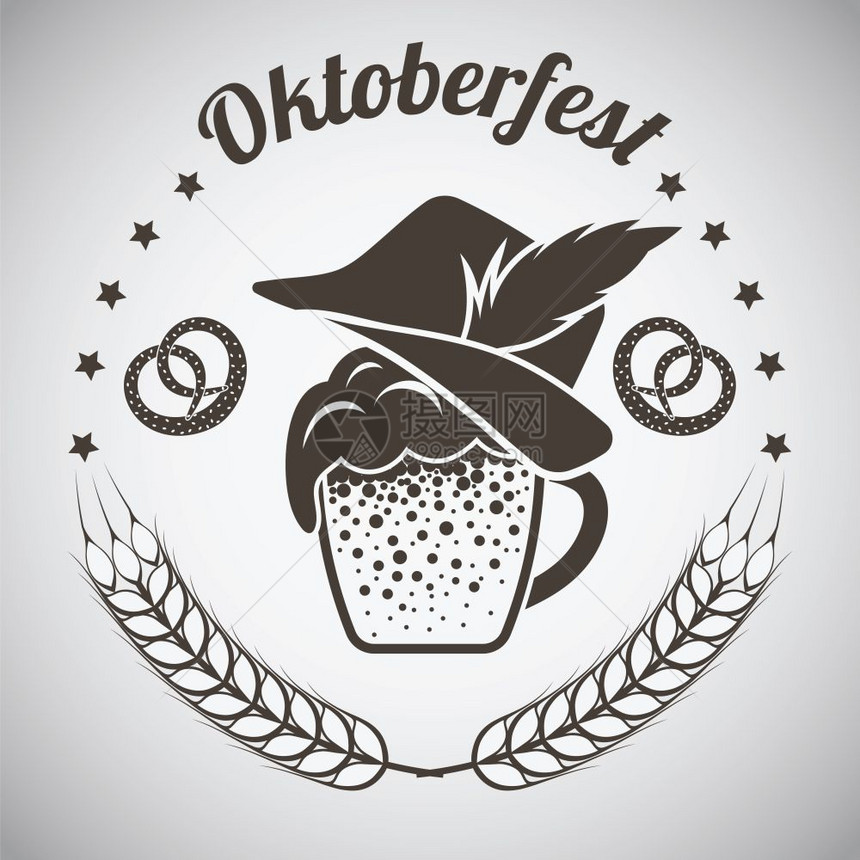 Oktoberfest象形符号灰色梯度背景上的深褐色矢量I说明图片