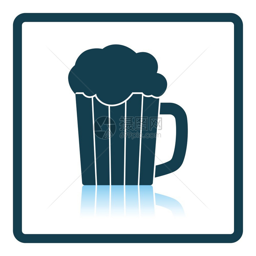啤酒图标的模格影子反射设计矢量插图图片