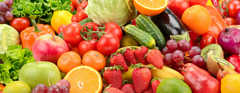 全景收集新鲜健康水果和蔬菜高清图片