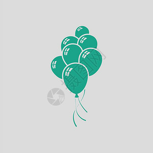 绿色星星气球政党气球和恒星图标绿色的灰背景矢量图解背景