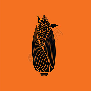 玉米图标橙色背景黑矢量插图高清图片
