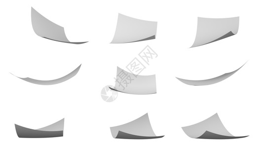 BlownPraper在白色背景上被孤立空中飞行的文件3d插图背景图片